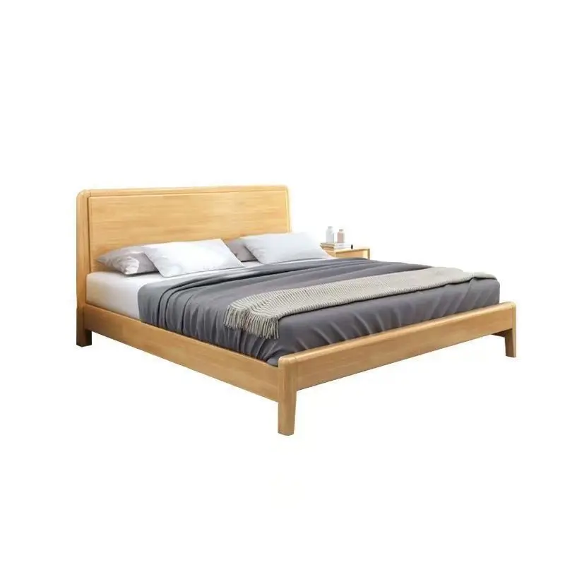 

#￥Cheap Nature Wood Bedroom Furniture Simple Solid Oak Wood King Size Bed Queen Size Double Wood Bed for Bed Hotel Apartment