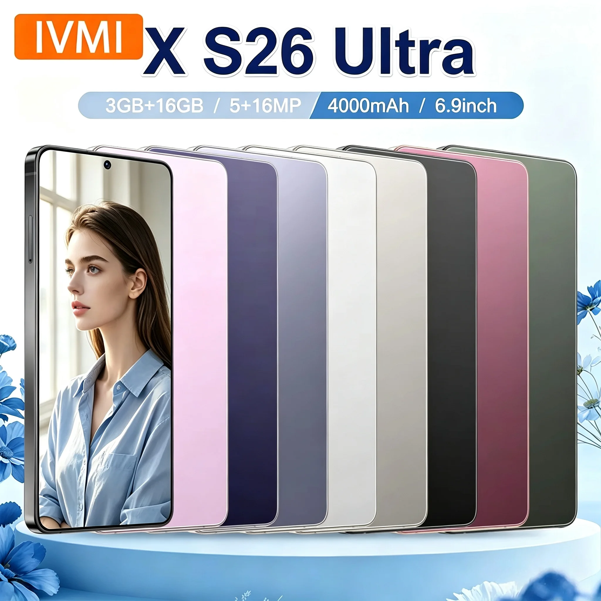 Hot New  IVMI XS26 Ultra Smartphone 6.9-inch Android 10 3GB RAM 16GB ROM Face ID 4G Network Google Play Store Phone