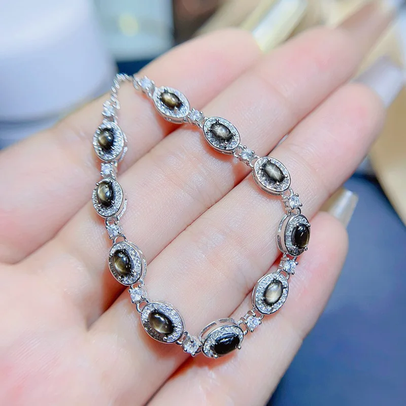 

100% Natural Sapphire Bracelet 3mm*5mm Total 2.5ct Sapphire Silver Bracelet with Gold Plating Birthday Gift for Woman