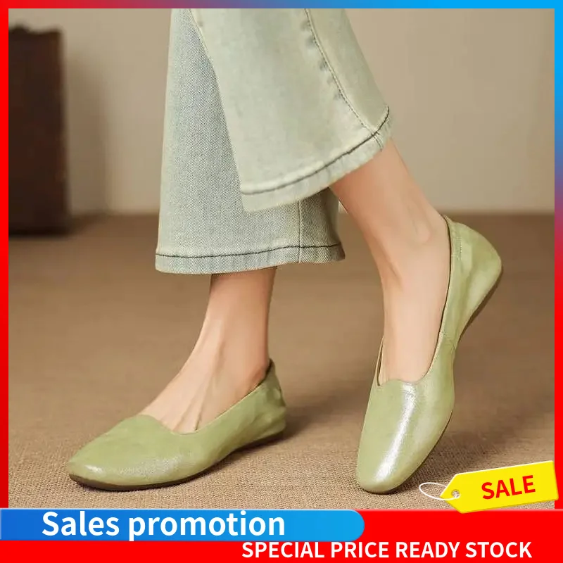 Genuine Sheepskin Comfortable Loafers High Quality 3CM Low Heel Sheepskin Soft All Match Daily Shoes Apricot Cream Green34-40F84