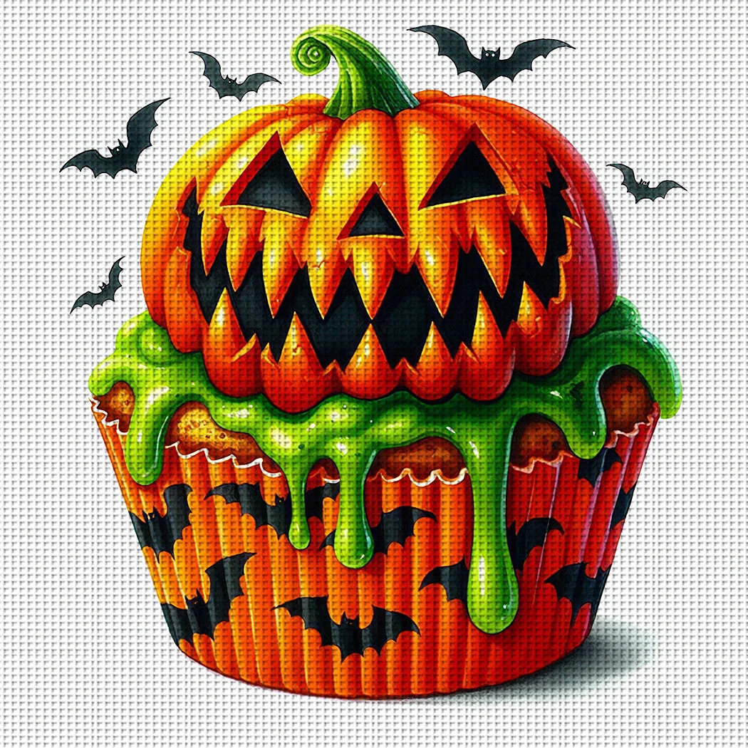 1 Stück 46x46cm/18,11x18,11 Zoll, 11CT Druck-Kreuzstich-DIY-Set, Laterne Cupcake, Entspanntes Kreuzstich-Set für Erwachsene Anfänger