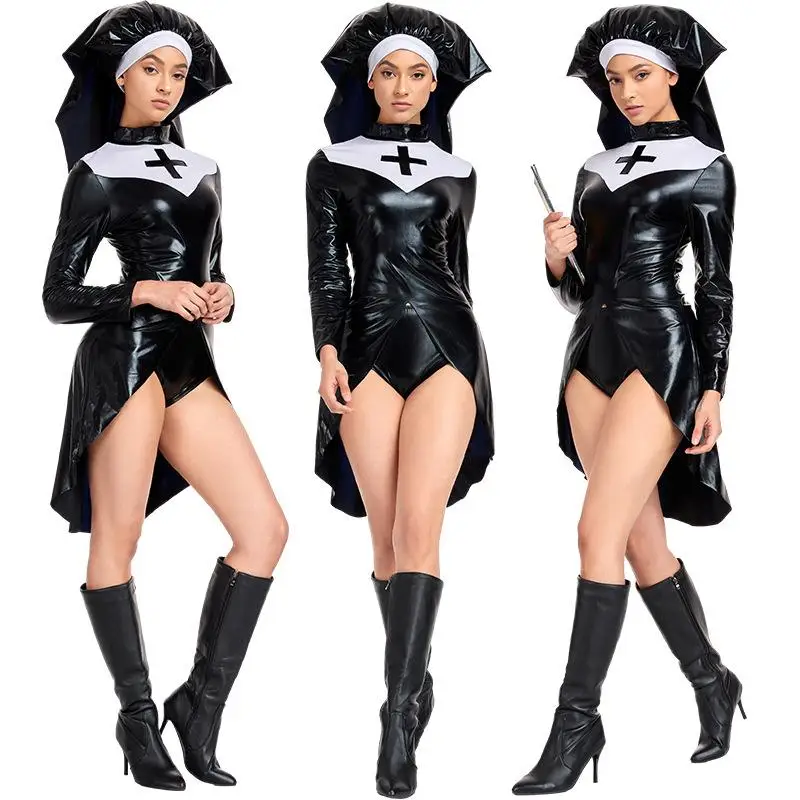 

Новый высококачественный искусственный кожа монахини orm Role Plang Костюм Хэллоуин Сценическое представление Женская мода Традиционные китайские...