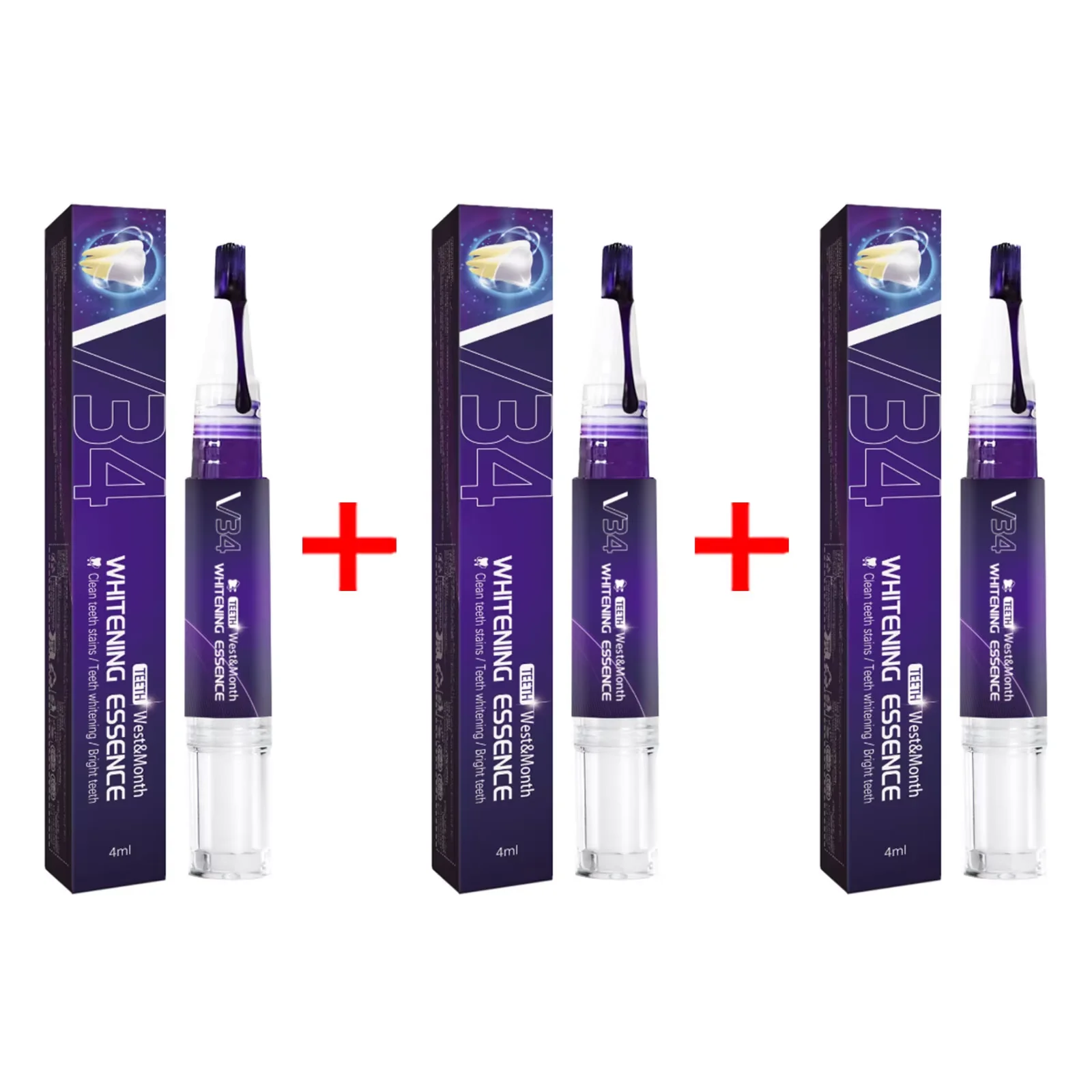 V34 Purple Teeth Whitening Pen Remove Plaque Stains Reduce Yellow Fresh Breath Color Corrector Brighten Clean Oral Hygiene Care