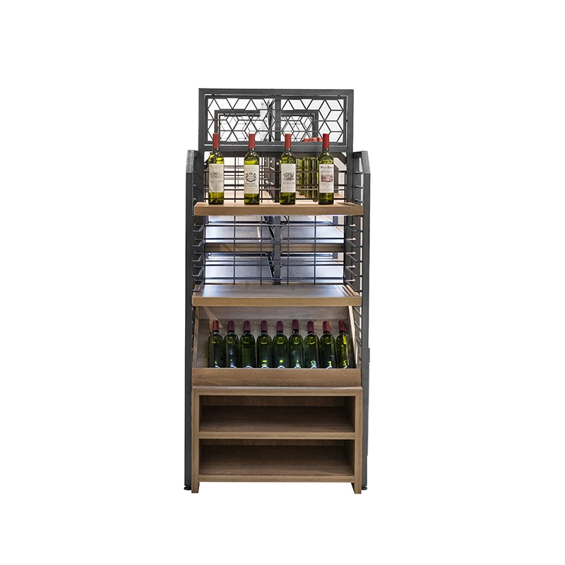 Custom Red Wine Bottle Wine Cabinet Double Sided Supermarket Display Retail Rack Liquor Store Bottle Shelves