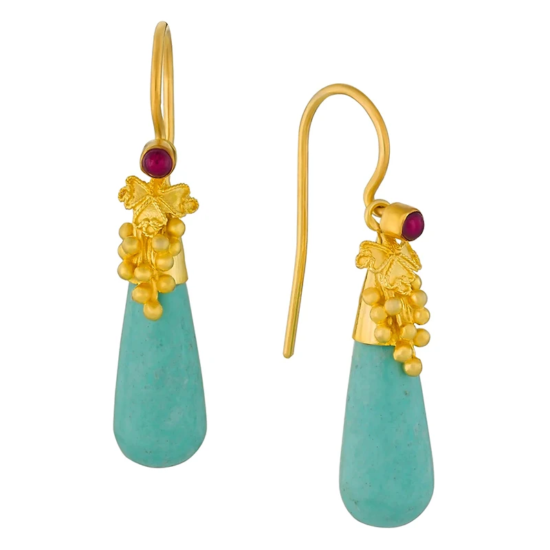 Exquisite Waterdrop Green Stone Hook Earrings for Women Gold Color Dangle Earrings Jewelry