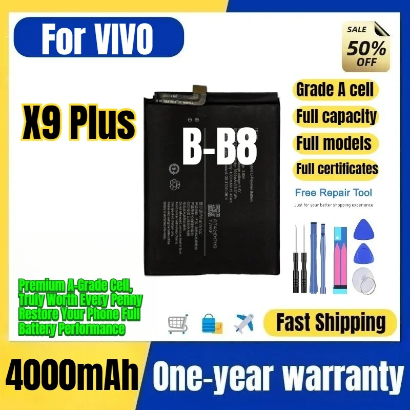B-B8 for VIVO X9 Plus Mobile Phone Battery Supports 22.5w Fast Charging High Capacity Battery Replacement Bateria Grade A Cell