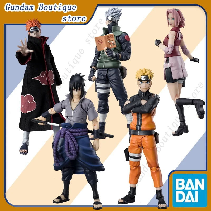 Bandai genuino SHF NARUTO Uzumaki Naruto Uchiha Sasuke Haruno Sakura dolor Tendo Hatake Kakashi Anime figura de acción modelo juguete chico