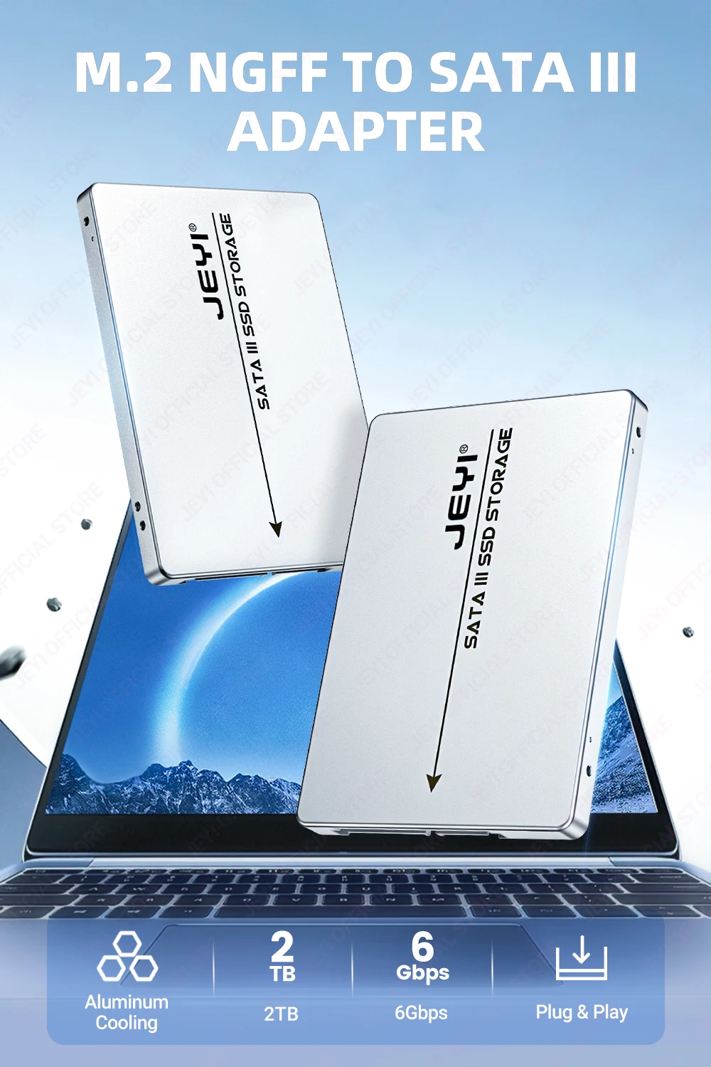 JEYI M.2 NGFF zu SATA 3.0 Festplattengehäuse, 6 Gbit/s, hohe Geschwindigkeit, unterstützt bis zu 2 TB, tragbares Mobilgerät, unterstützt 2230/42/60/80 SSD – Detail 1