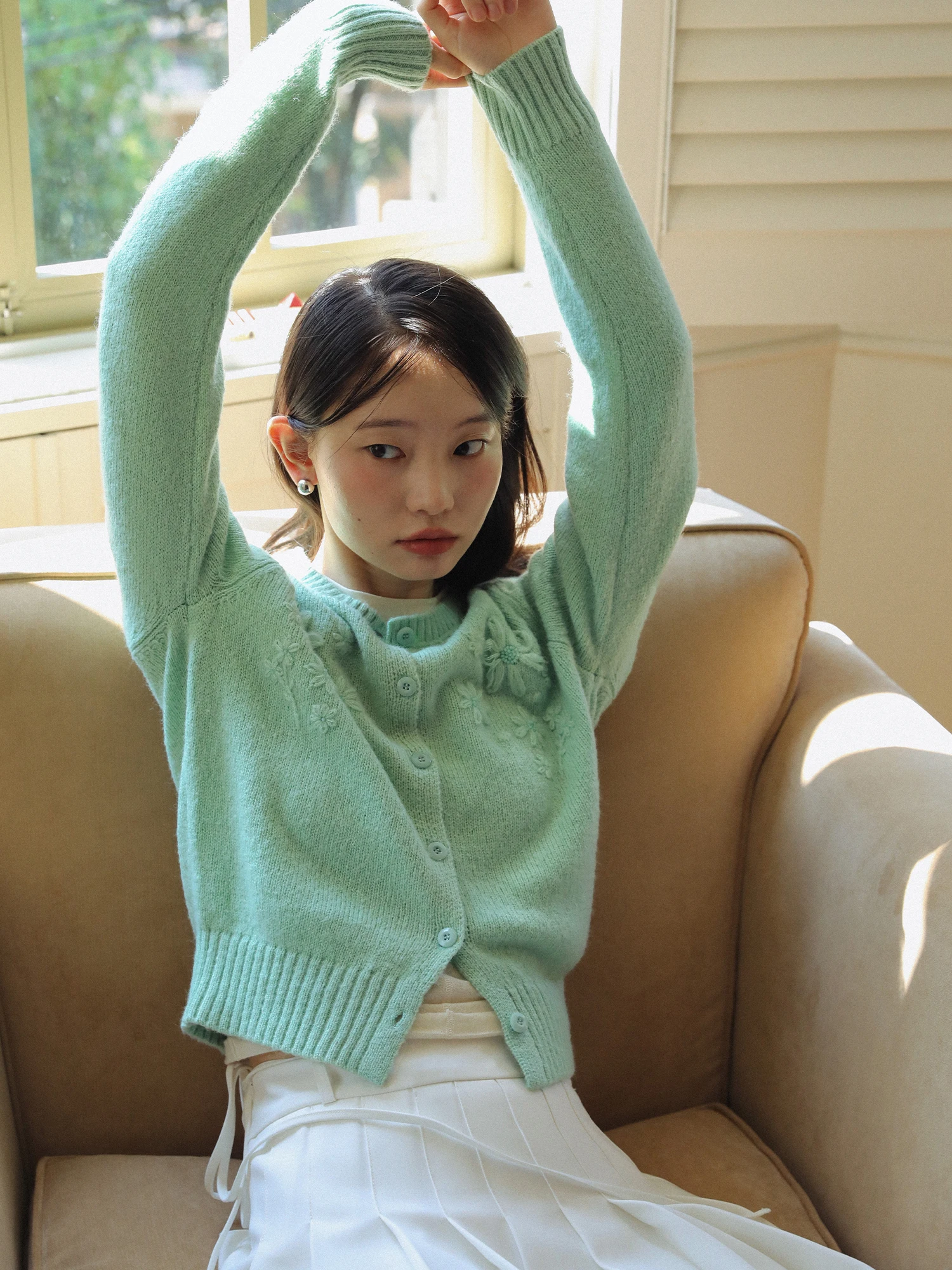 

LLANO Knitted Open Cardigan Women's Soft Gentle 3D Beaded Hook Flower Design Casual Sle Long Sve V-Ne Autumn Winter Top