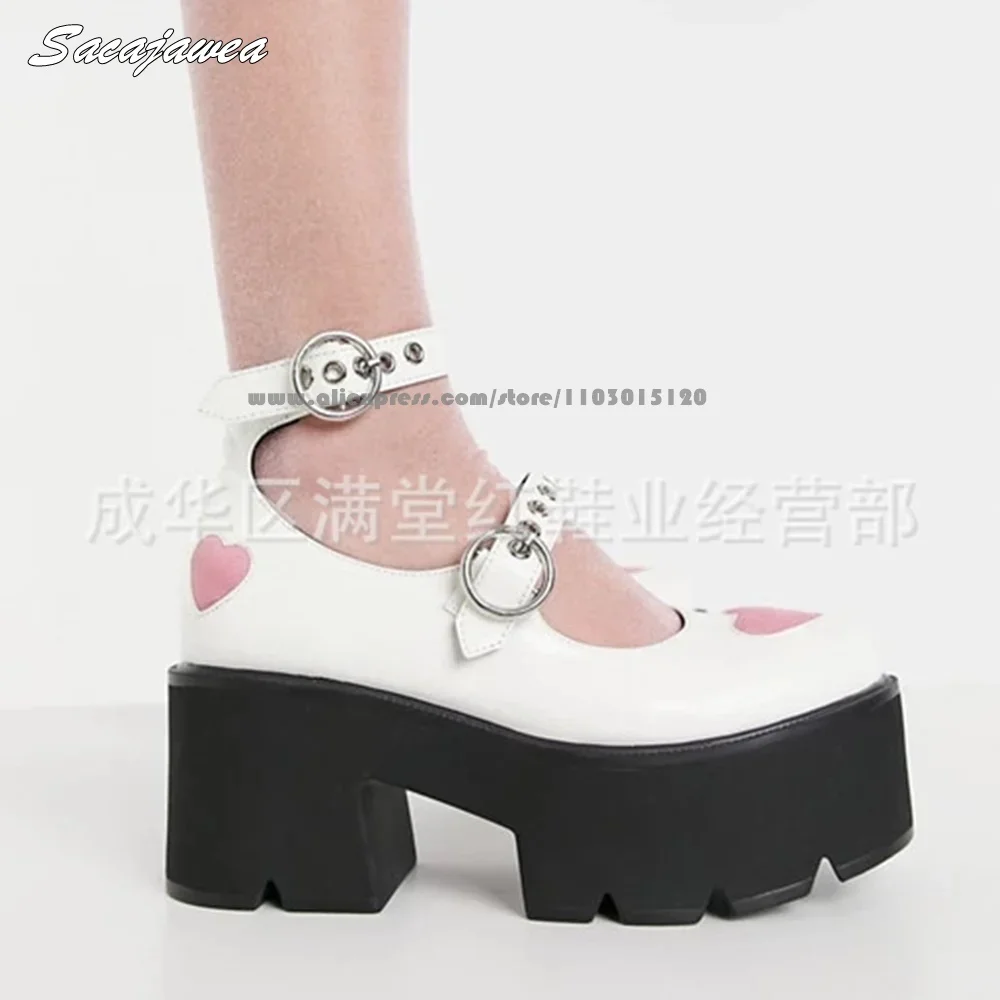 

Mary Jane Ankle Strap Thick Sole Chunky Heel Boots Punk Style Size 35-43 Shallow Lady Boots Round Toe Platform Casual Shoes