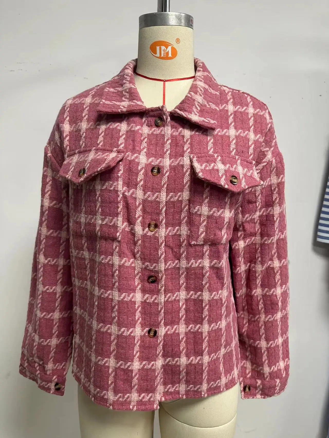 Cardigan en laine à col rabattu pour femme, manteaux à carreaux, simple boutonnage, poches, ample, manches longues, vêtements d'extérieur décontractés