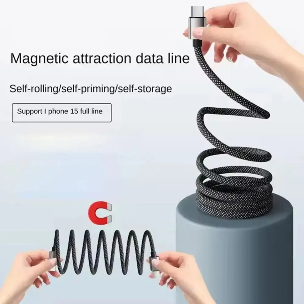 65W Magnetic USB C To Type C Fast Charging Cable Nylon Braided Anti Winding Data Cord Quick Charge 3.0 For iPhone Samsung Huawei