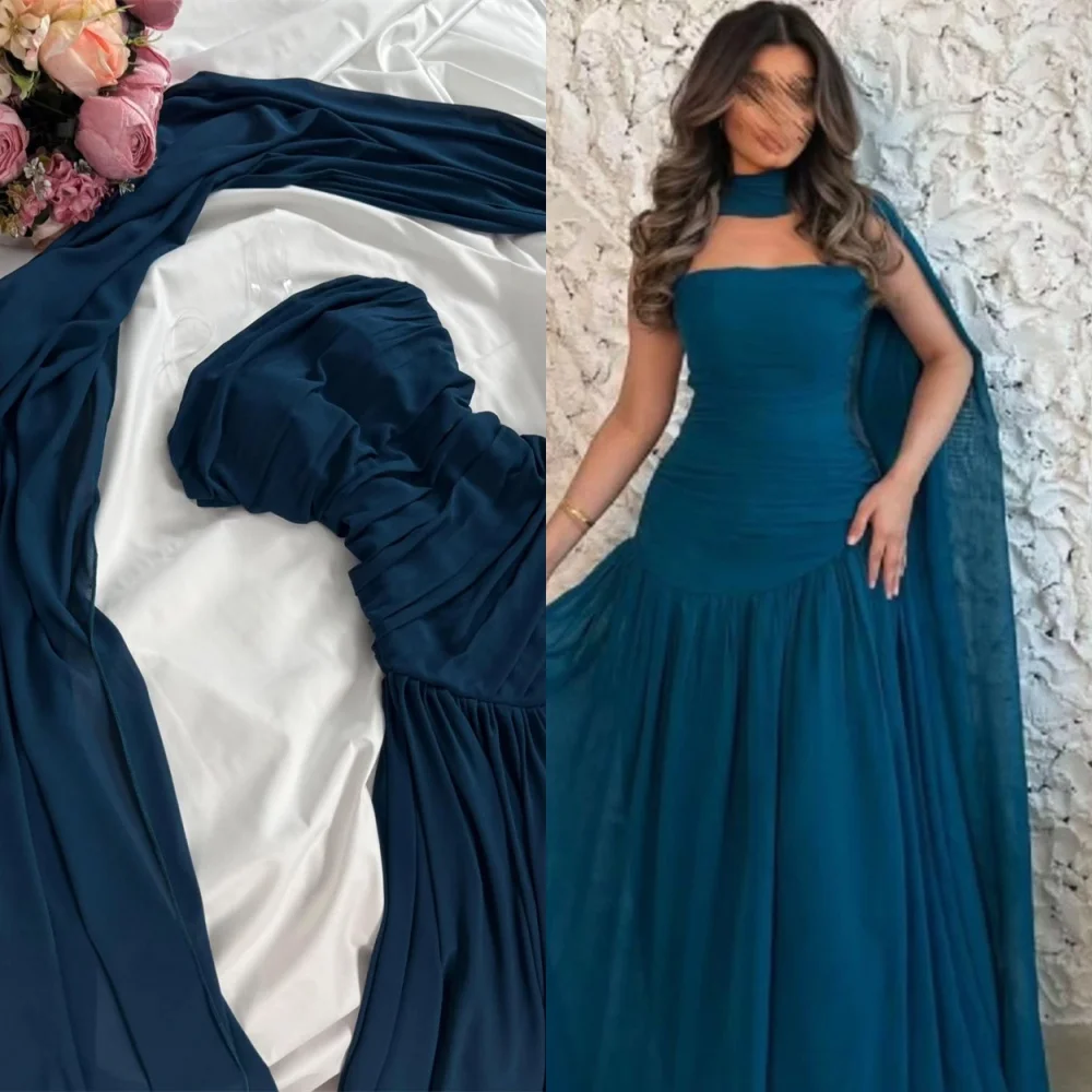 Maßgeschneidertes Abendkleid, elegant, trägerlos, ärmellos, Saudi-Arabien, Partykleider, schlichtes Chiffon mit Bändern, Vestido De Festa