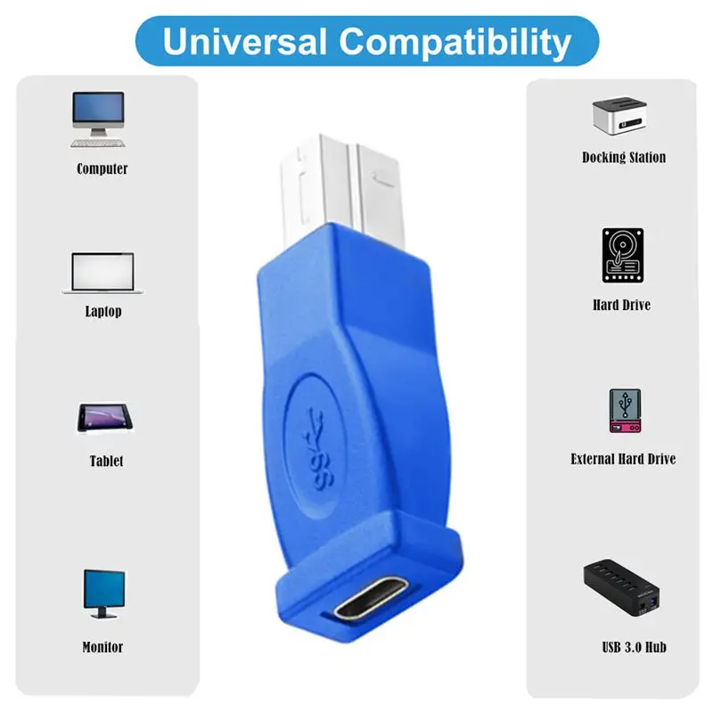 USB 3.0 Type-C Female to Print Port C Female to USB 3.0 B Male Adapter Printer Scanner Laptop Adapter