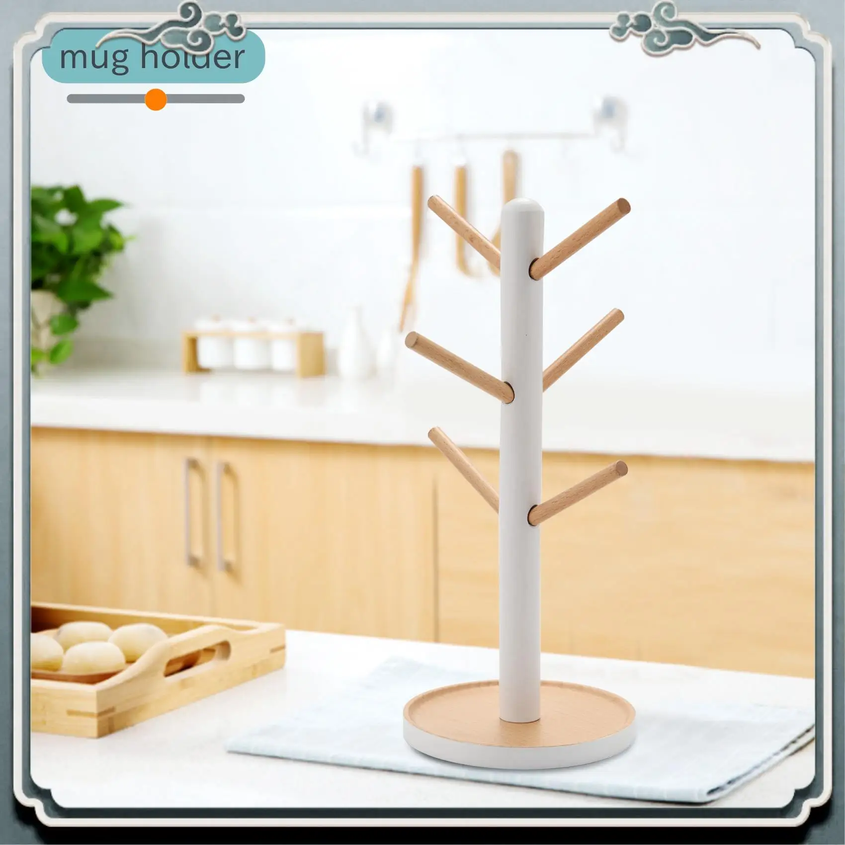 Durable Wooden Mug Hanging Display Rack Drinkware Shelf With 6 Hooks Tree Shape Wood Coffee Tea Cup Storage Holder Stand