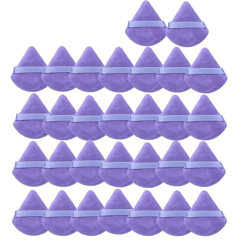 Paquet de 30 éponges de maquillage triangulaires antiadhésives |   Bouffées de poudre à double usage humide et sec avec bandoulière |   Éponge de mélange réutilisable pour F