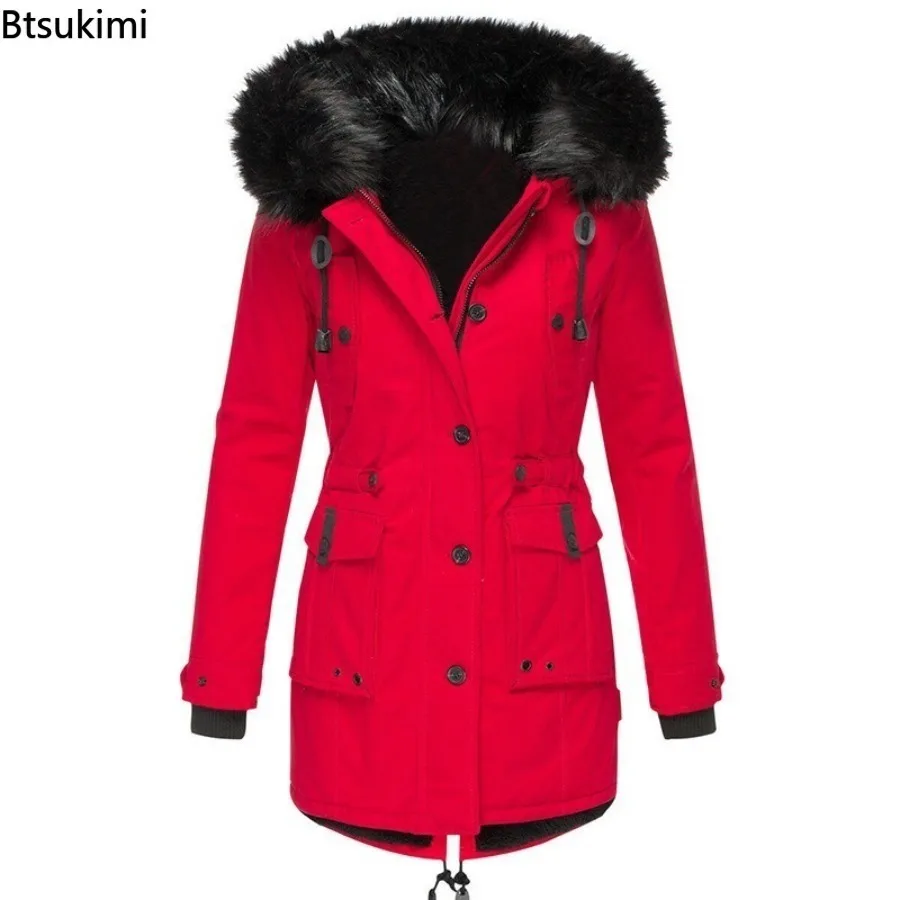 2025 Women's Thickened Warm Parka Oversized Autumn Winter Plush Cotton Jacket Coat with Fur Collar Female Hooded Warm Jacket