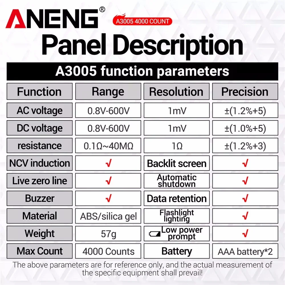 ANENG A3005 multimetro digitale tipo di penna 4000 conteggi misuratore professionale Tester di diodi Ohm di tensione AC/DC automatico senza contatto per strumenti