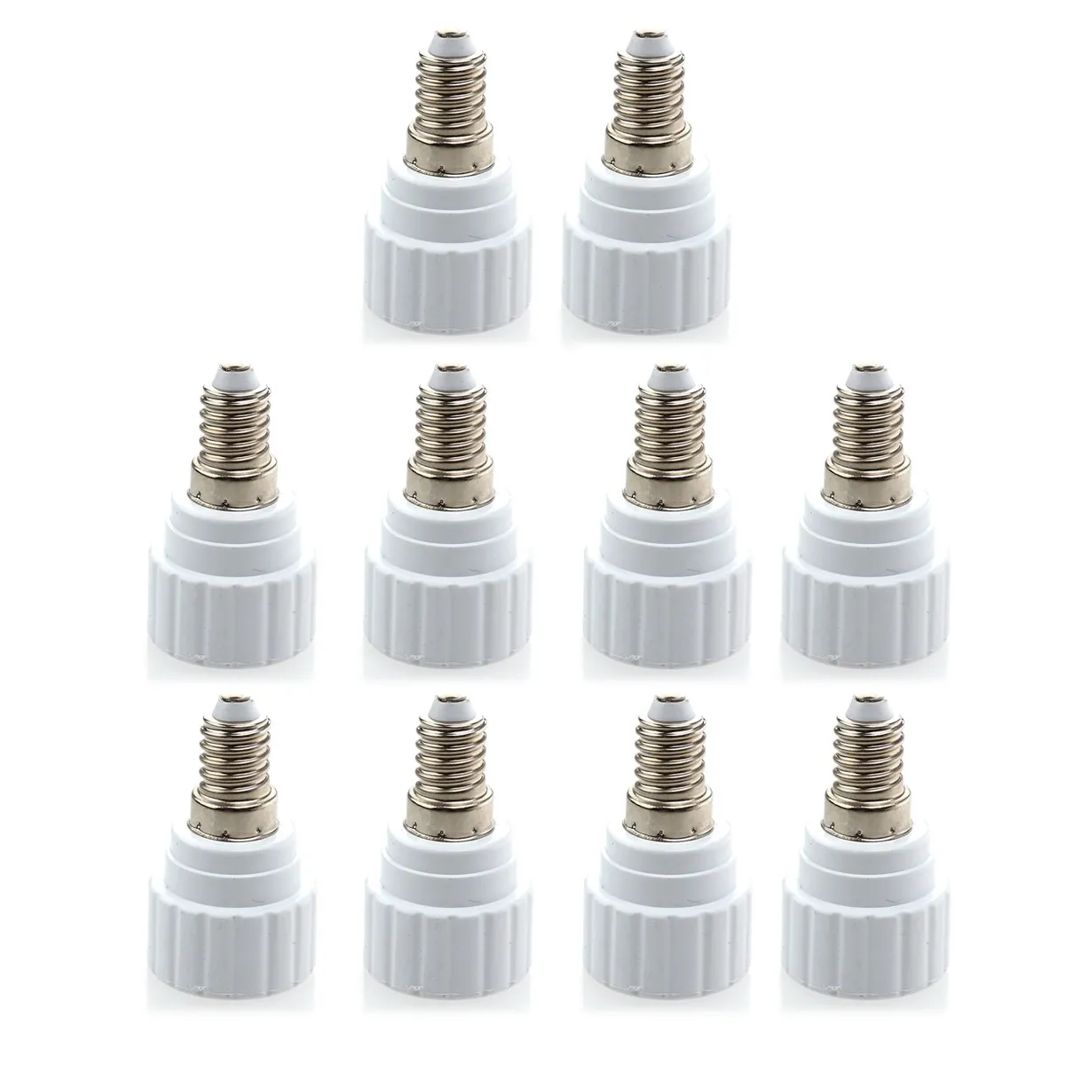 

Комплект из 10 адаптеров-переходников E14 на GU10 для светодиодных ламп, огнестойкий корпус из PBT, медные контакты, универсальное напряжение