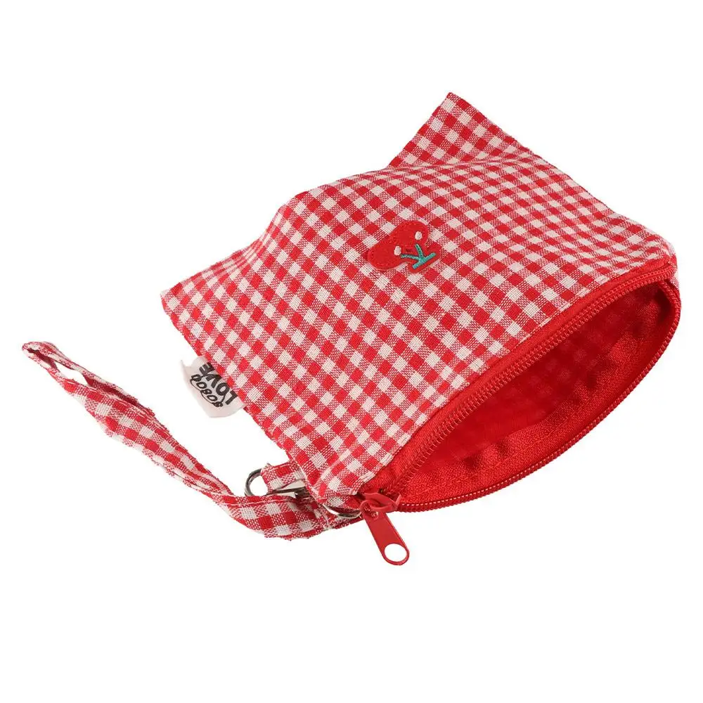 Korean Style Cherry Cosmetic Bag Toiletry Organizer Large Capacity Plaid Makeup Bags Stationery Bag Pouch Canvas Coin Purse