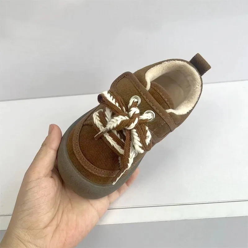 Zapatos de algodón para niños y niñas, calzado cálido de terciopelo grueso, estilo coreano, Otoño e Invierno