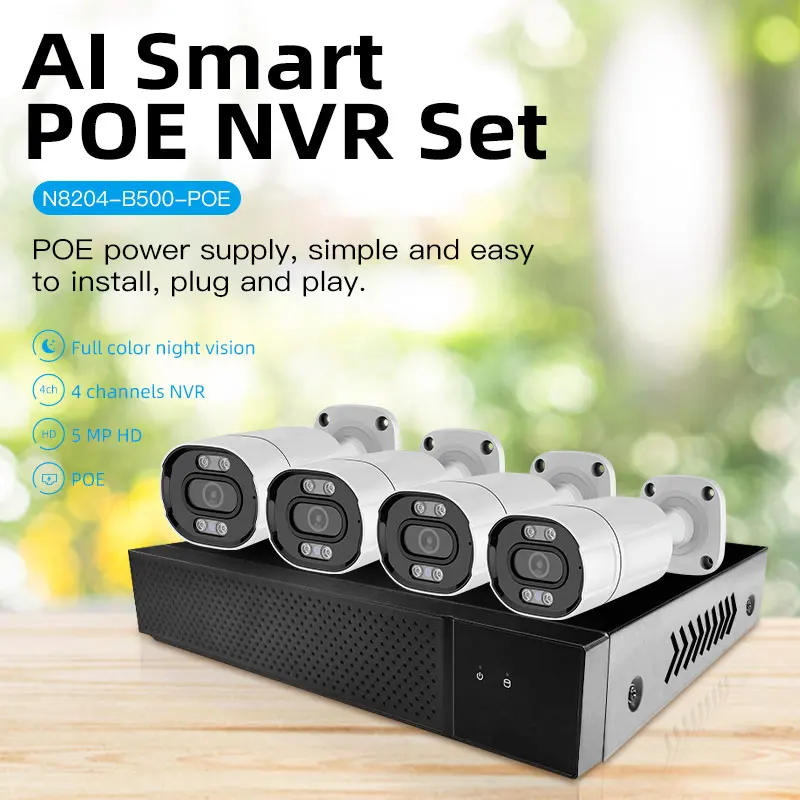 Vstarcam POE NVR 키트 지지대 투야 앱 비디오 녹음기, 4 채널 감시, CCTV 카메라 4 개 키트, POE 1 NVR