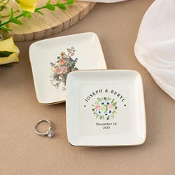 Personalised Wildflower Ring Dish Custom Name Wedding Ring Dish irthday Xmas Party Gift for Her Engaged Wedding Bridesmaid Gift