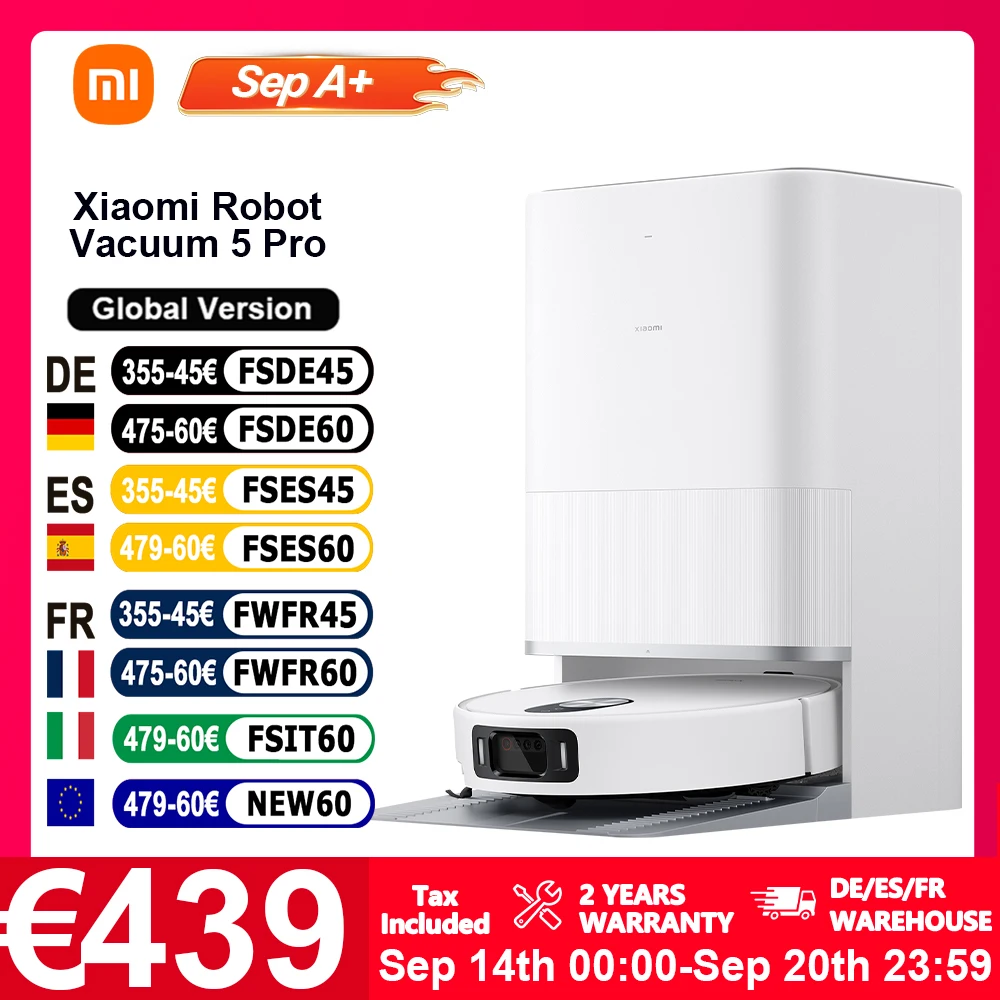 Versión Global Xiaomi Robot Vacuum 5 Pro (Actualización X20+) Video HD, Llamadas Unidireccionales, Identificación con IA de Tres Cámaras, Reconocimiento de 200 Tipos de Obstáculos, Elevación y Descenso del LDS, Limpieza Profunda en Espacios Bajos, Succión Xiaomi de 20000Pa, Control por Voz Inteligente/APP