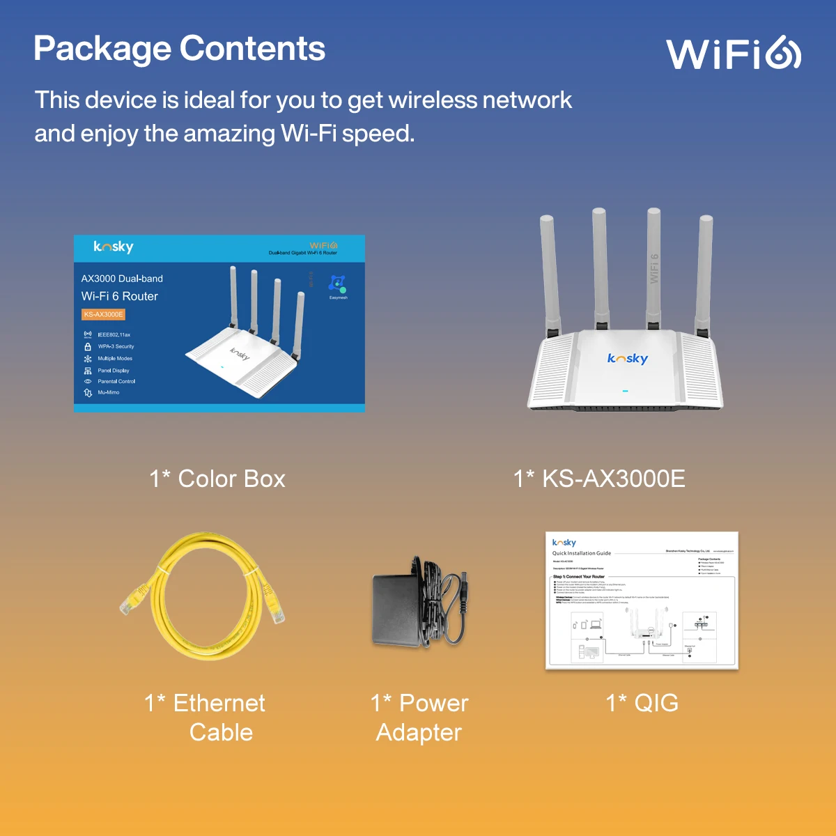 KOSKY 3000Mbps Wi-Fi 6 New-gen Wireless Router، 802.11ax Wireless Router، Gigabit، Dual Band Internet Router، VPN Router