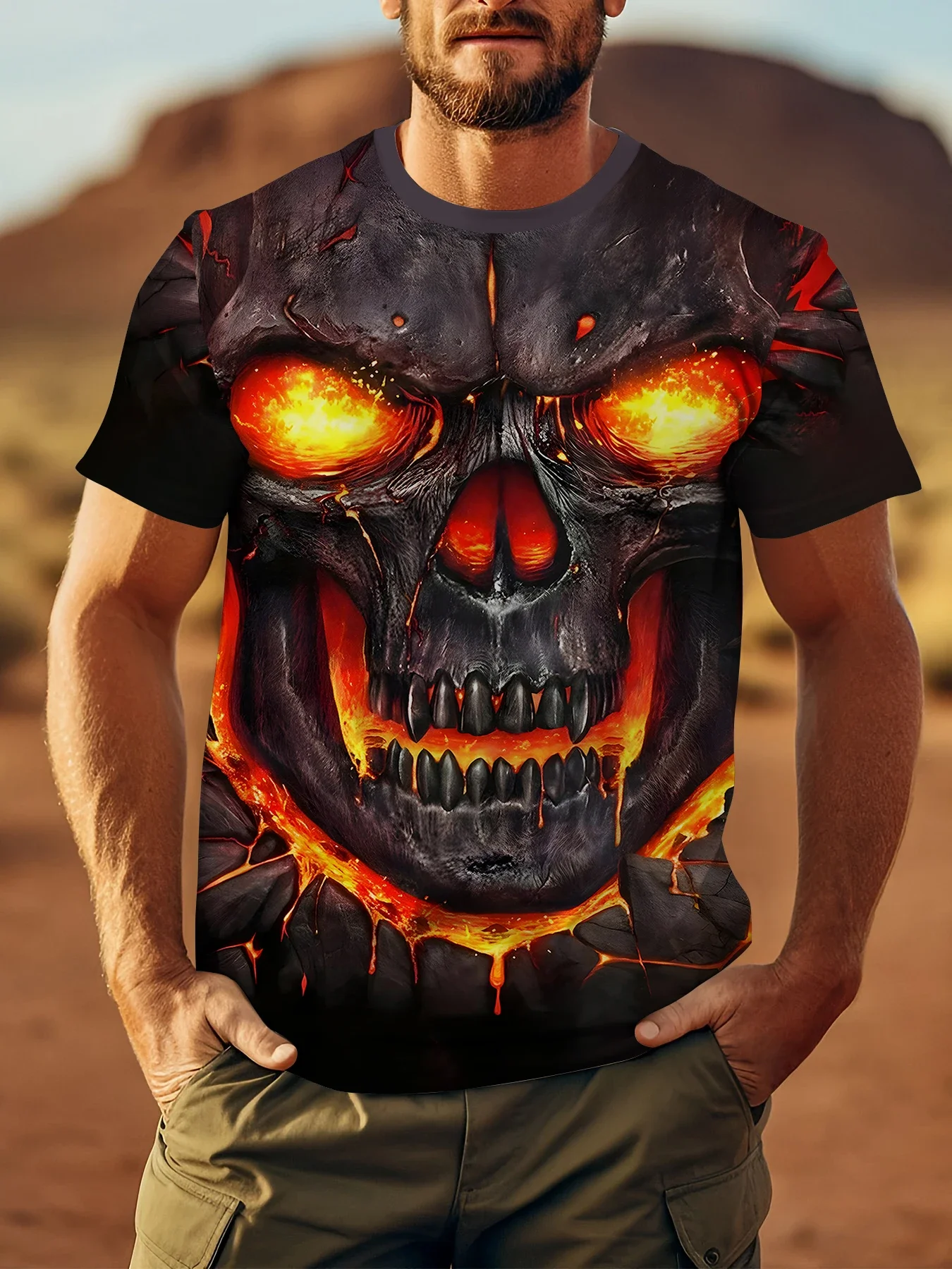 

Demon Skull Men's Basic 3D Short Sleeve T-Shirt Casual Cotton Comfortable Fit Tee in Solid Colors T Shirt for Man