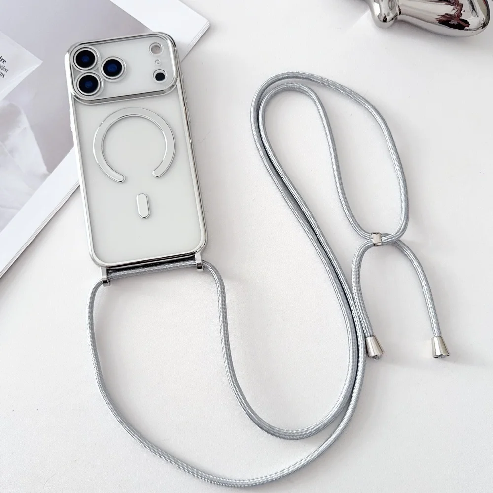 Luxus Halskette Schnur Seil Lanyard Überzug Magnetische Klare Telefon Fall Für iPhone 17 16 14 11 12 13 15 Pro Max für Magsafe Abdeckung