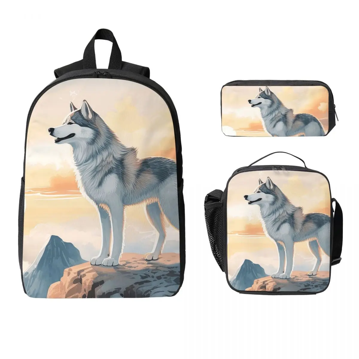 

Siberian Husky In The Mountains Backpack Student BookBag School Bag Laptop Shoulder Bags 3ps Insulated Lunch Bag Pencil Case
