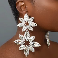 Exaggerated Big Flower Earrings for Women Fashion 2023 Accessories Double Flower Long Dangle Statement Earring Accessories