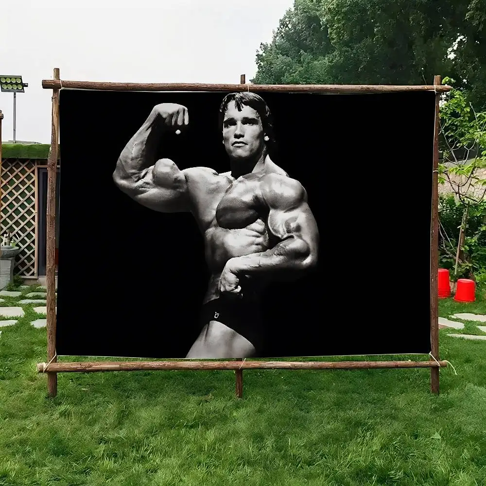 كمال الاجسام A-Arnold S-Schwarzenegger تجمعات الأسرة في الهواء الطلق جو أعلام التخييم زينة لافتات