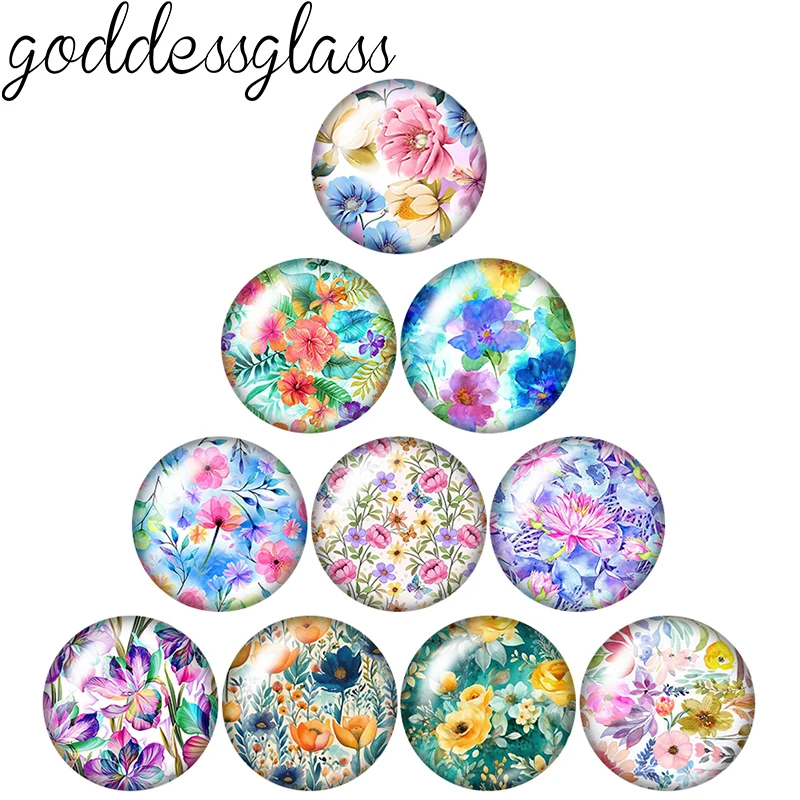 New Beauty Drawing Flowers Pattens 10pcs 12mm/18mm/20mm/25mm Round photo glass cabochon demo flat back Making findings