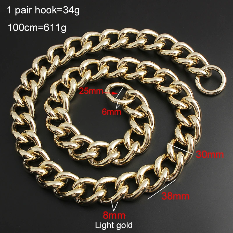 30MM Light Gold Thick Aluminum Metal Chains For Women Strap Bags Handbags Purse Shoulder Replace Crossbody Handles Accessories