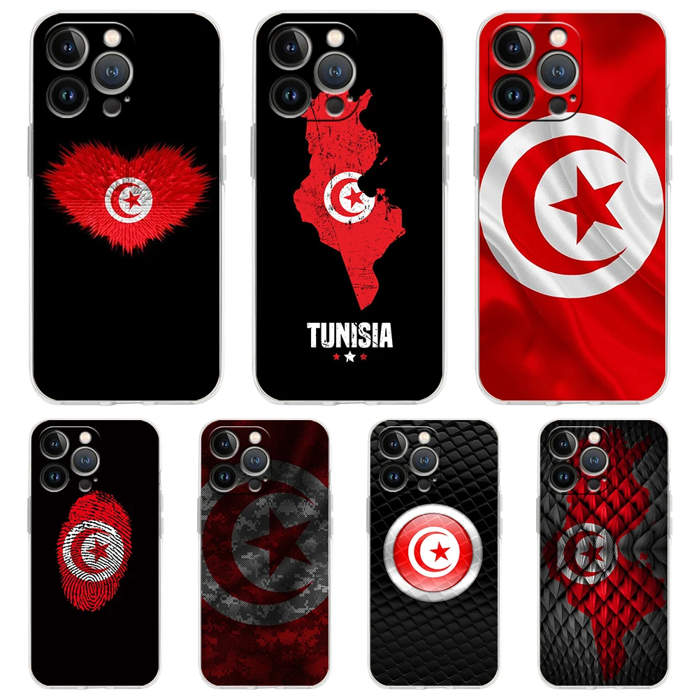 Tunisia Flag Soft Transparent Phone Case Cover for iPhone 16 15 14 13 12 11 Pro Max XR 8 7 Plus XS Max Shockproof Shell Fundas