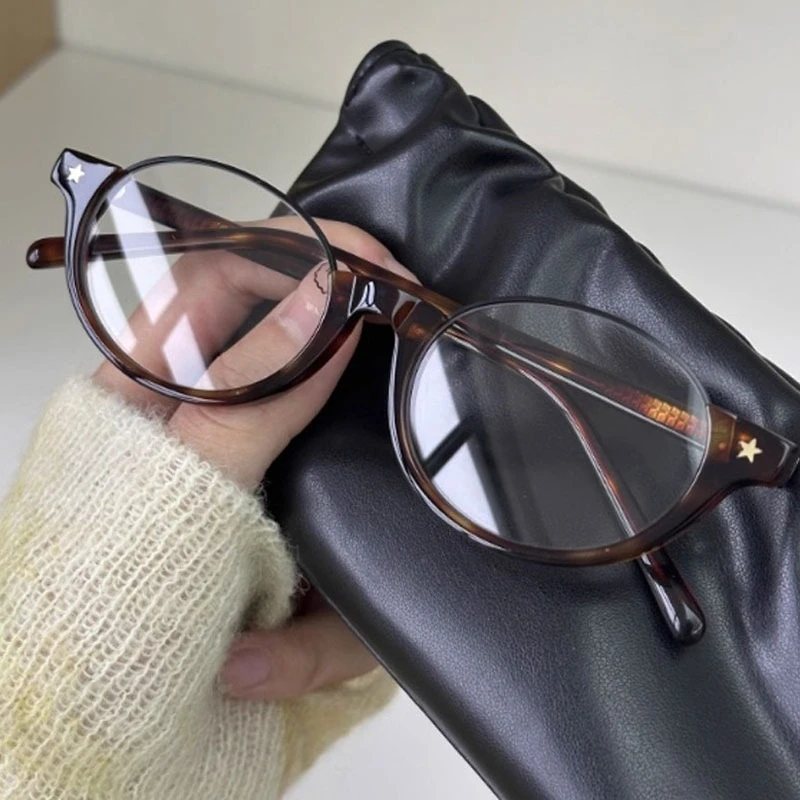 

Y2K Elliptical Glasses Without Lens Girls Retro Harajuku Cosplay Party Fashion Decoration Glasses Metal Photography Fake Glasses
