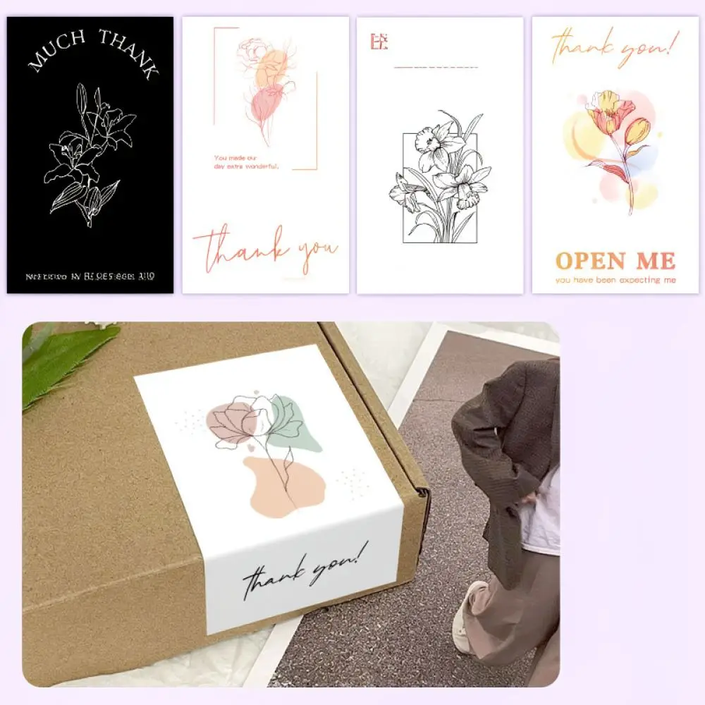 Rectangle Thank You Stickers For Gift Box Packaging Labels Adhesive Decorative Sealing Decals For Small Business Present Wrap