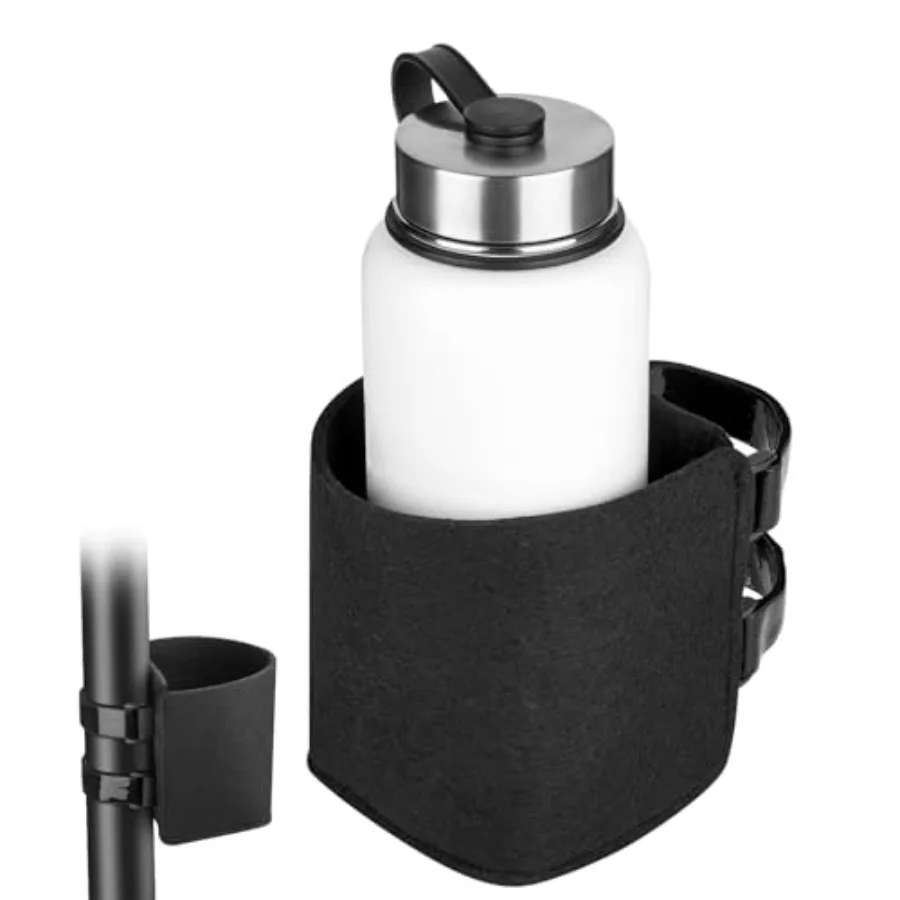 

Treadmill cup holder for vertical bar use, durable plastic, black, universal fit with two adjustable straps for treadmill, golf
