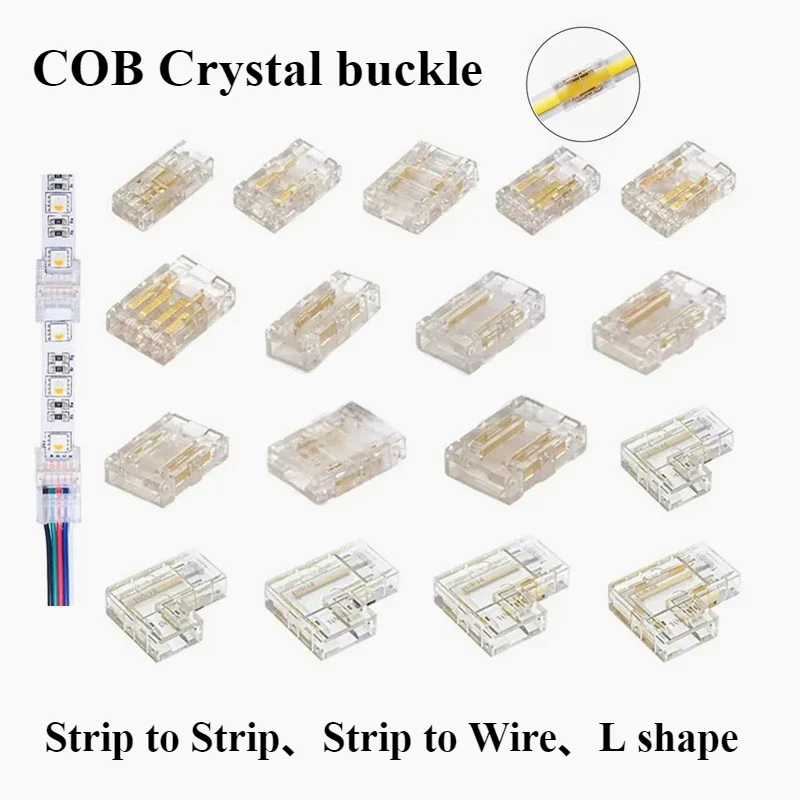 

COB Crystal buckle 5/8/10mm Connection Solderless Mini Buckle FCOB RGB CCT LED Strip Lights 2/3/4 Pin No Dark Area Connector