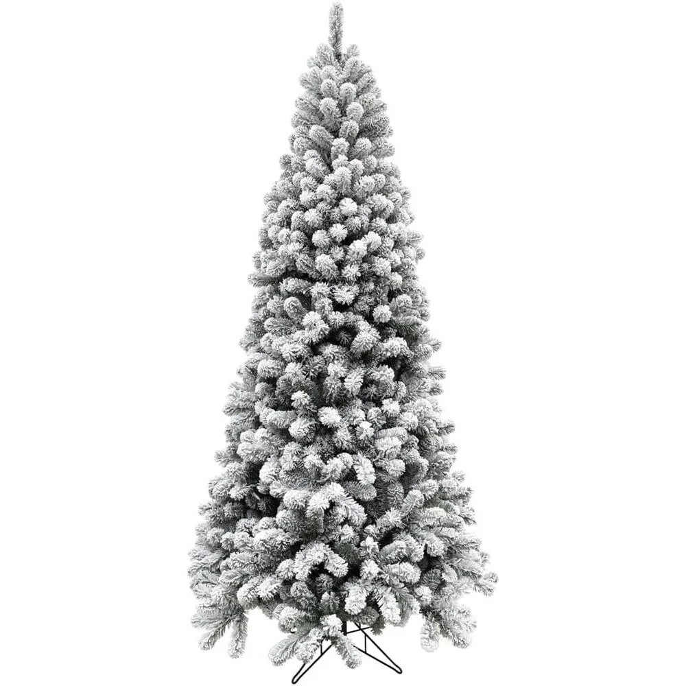 

10-Ft.Alaskan Pine Flocked Christmas Tree with Stand,Unlit Foldable Fake Tree with Realistic Snowy Foliage for Home Decor