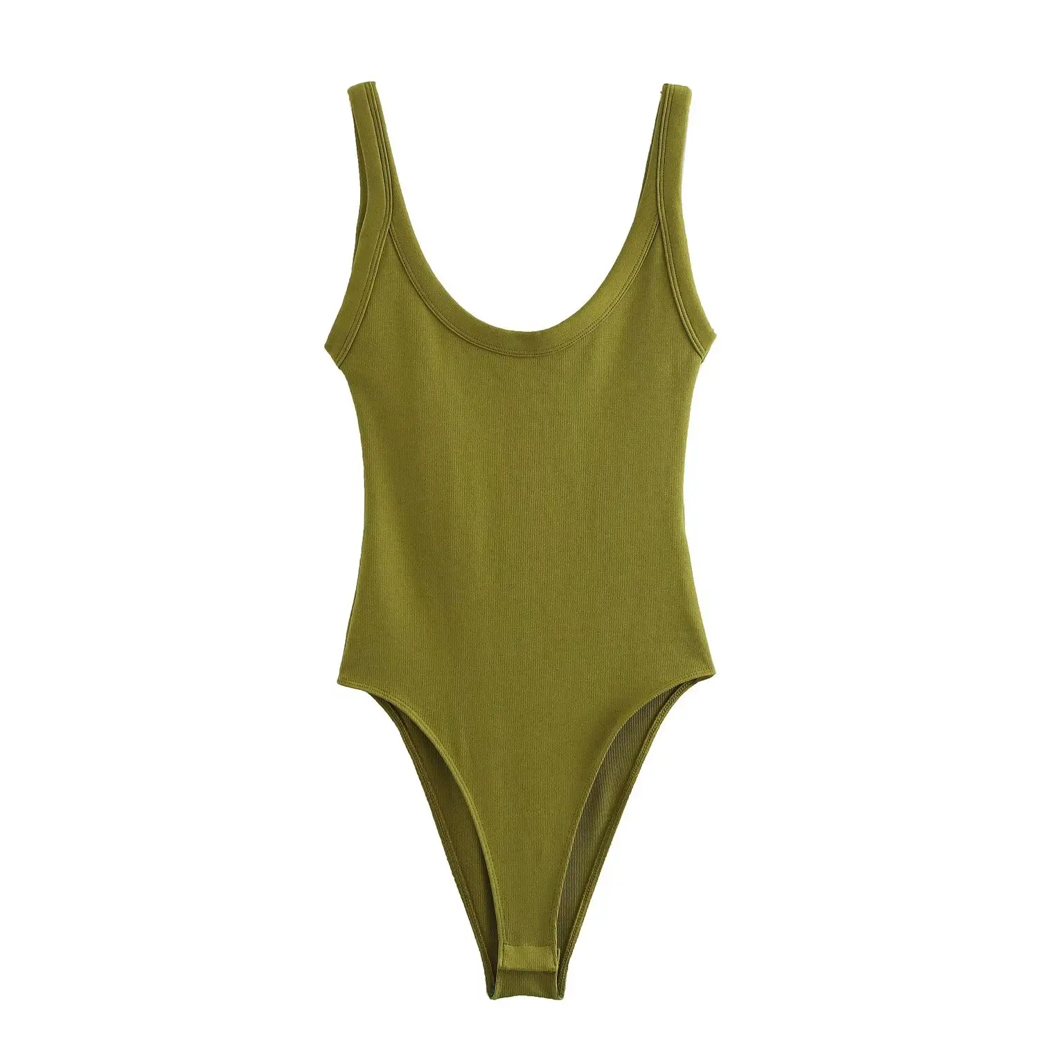 BSK&TRAF Tuta estiva con tracolla quadrata a coste miste 2025 Top tinta unita slim moda donna nuova