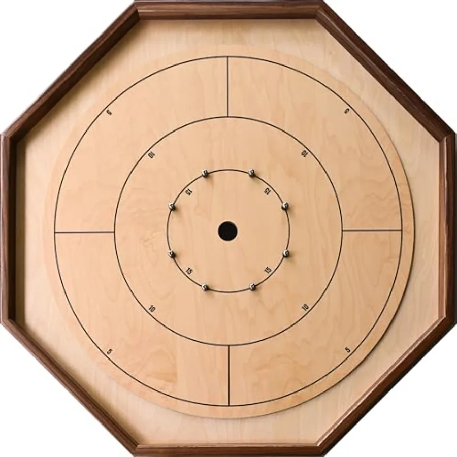 

Traditional Octagon Crokinole Board Game Set with Walnut Rail for Indoor Entertainment and Family Gatherings Featuring Premium
