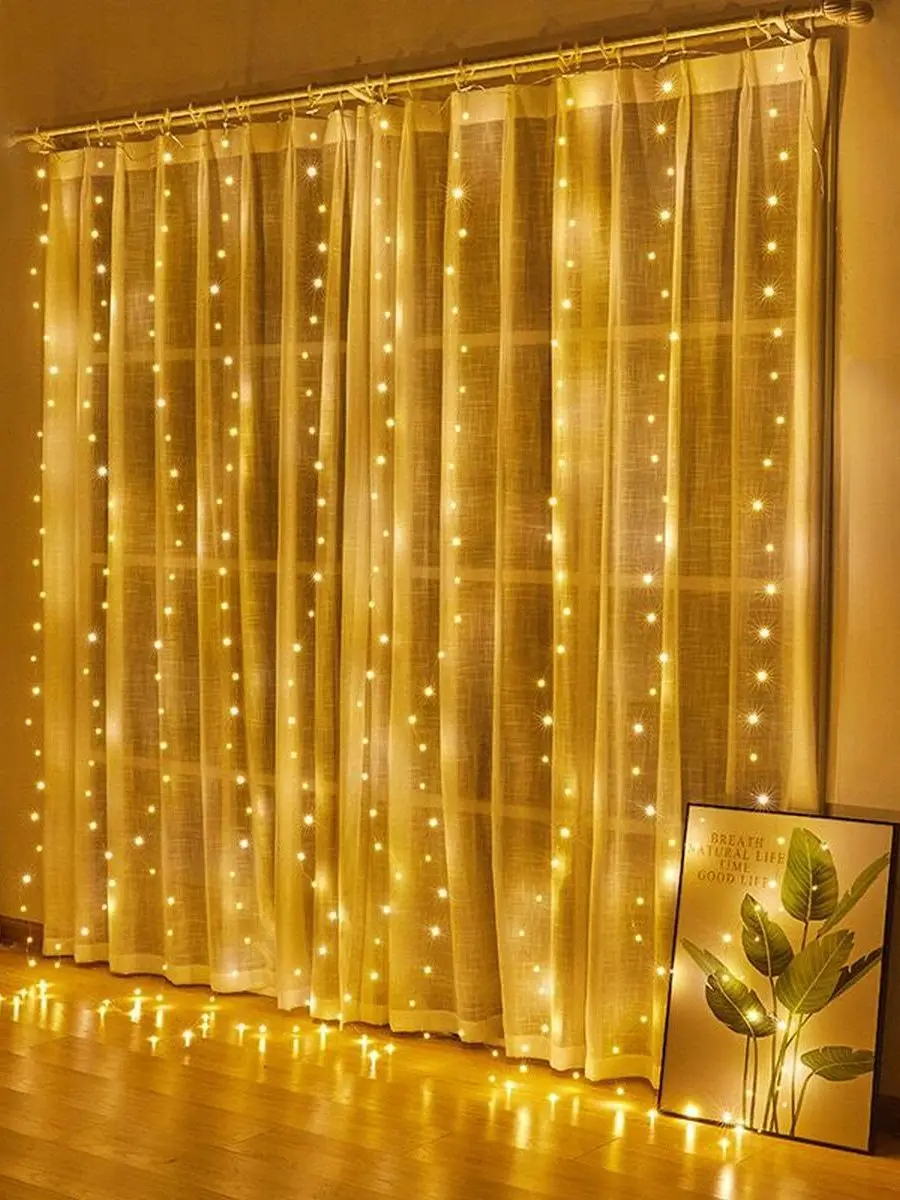 

3M*3M 300LEDs AA battery operated LED Curtain Fairy String Light Wedding Party Home Garden Wall Bedroom Window Decor- Warm white