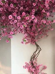 1pc Pink Artificial Peach Blossom Branch Home Wedding Party Landscape DIY Decoration Cherry Blossom Silk Flower Tree Decoration