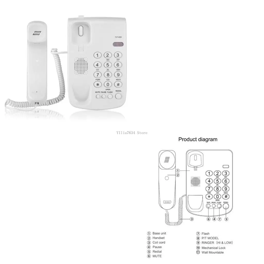 Corded Phone Desktop Fixed Telephone Wall Mountable Landline Phone for Redial/Pause/Flash/Hold Ringtone Adjustment