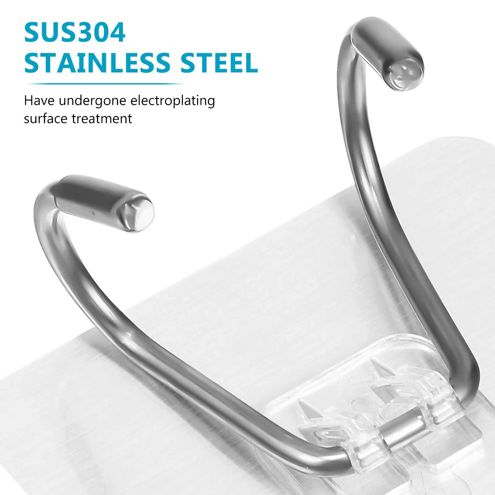 5Pcs 304 Stainless Steel Adhesive Hooks Heavy Duty Wall Mount Hooks for Hanging Towels Coats Bags Kitchen Bathroom Bedroom Decor view 3