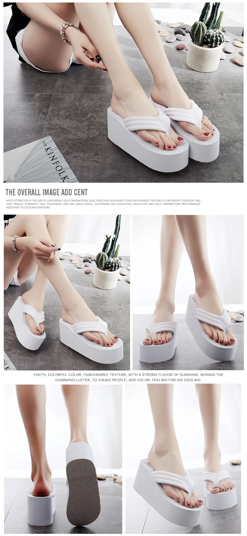 Leichte Keilabsatz-Flip-Flops für Damen, Modische Zehensteg-Plattform-Sandalen, Damen-Sommer-Sandalen mit dicker Sohle, rutschfeste Strandsandalen – Detail 15