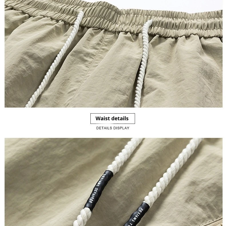 Summer Japanese Retro Color Matching Shorts for Men and Women High Waist Elastic Drawstring Zipper Details Neutral Casual Beach